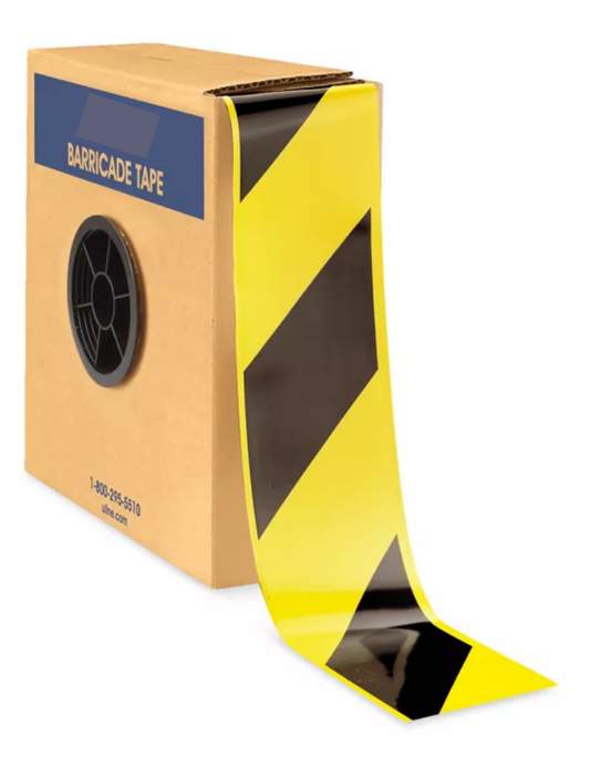 Striped Barricade Tape - 3" x 1,000', Black/Yellow