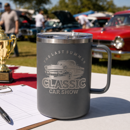 Custom Laser-Engraved Car Show Insulated Mugs – 15 oz