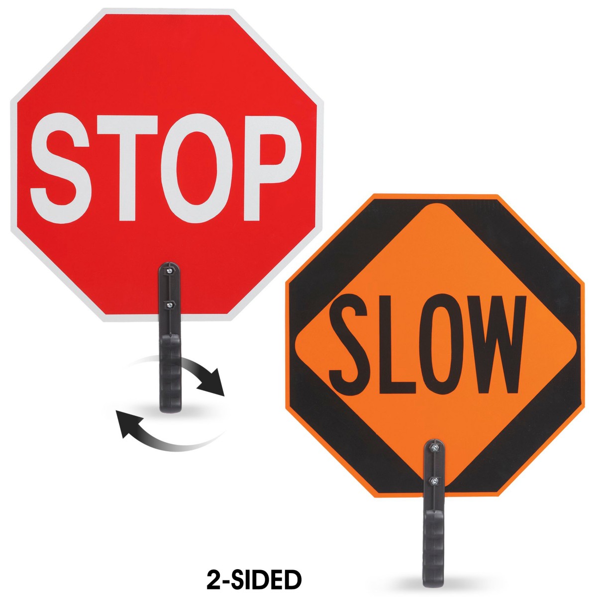 Double-sided handheld STOP and SLOW reflective traffic paddle