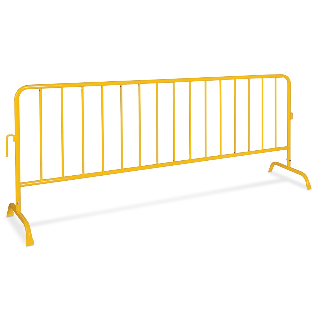 Safety yellow powder-coated portable steel barrier with bridge feet