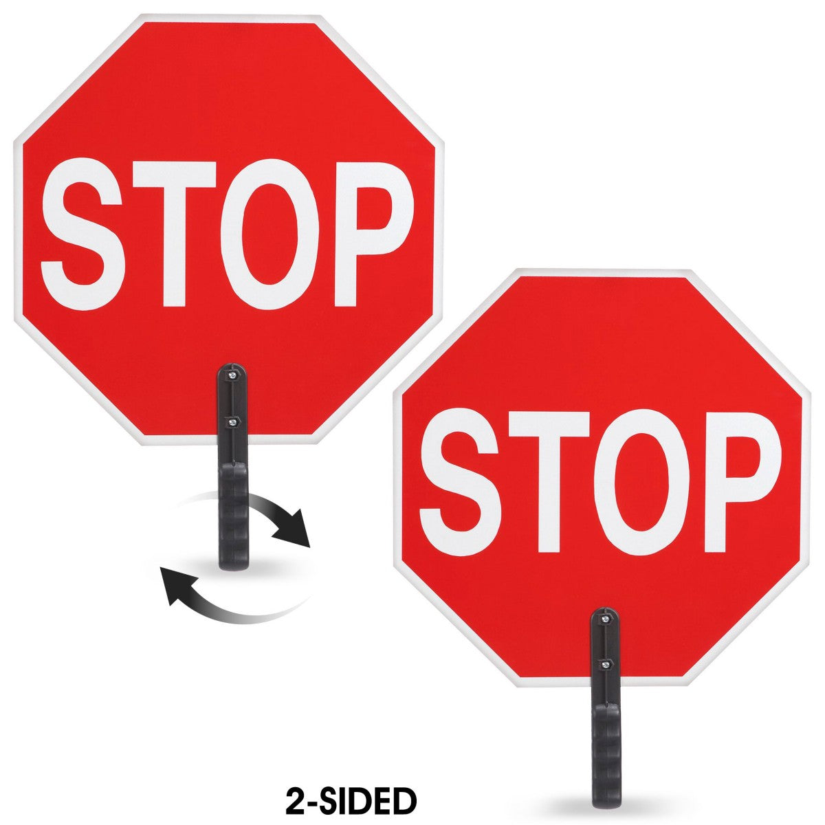 Double-sided handheld STOP and STOP reflective traffic paddle