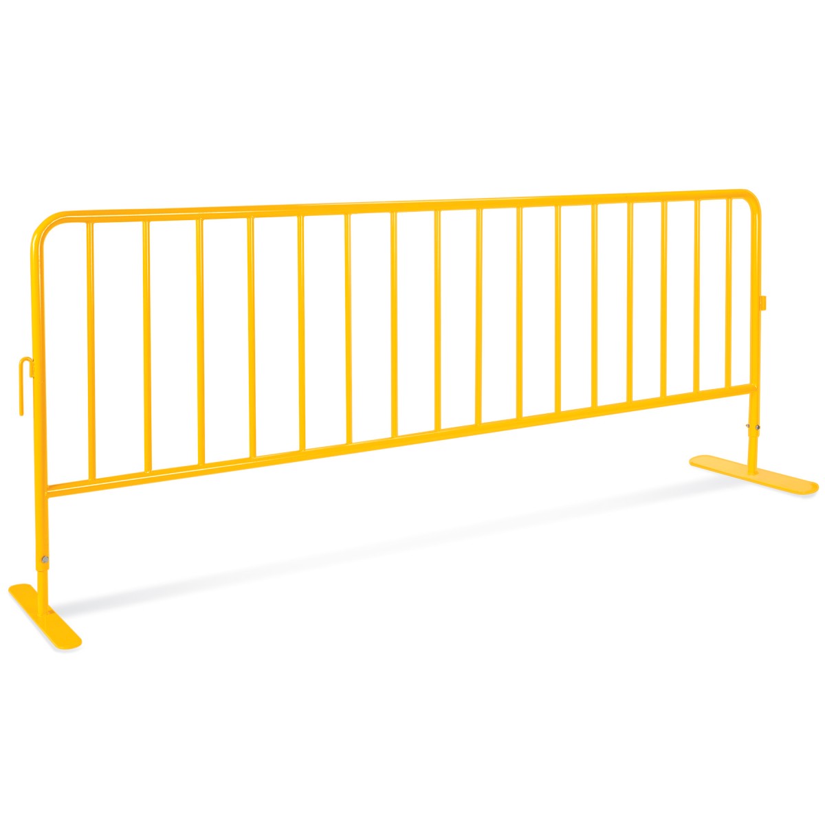 Safety yellow powder-coated portable steel barrier with flat feet