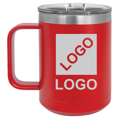 Red 15 oz custom laser-engraved insulated car show mug
