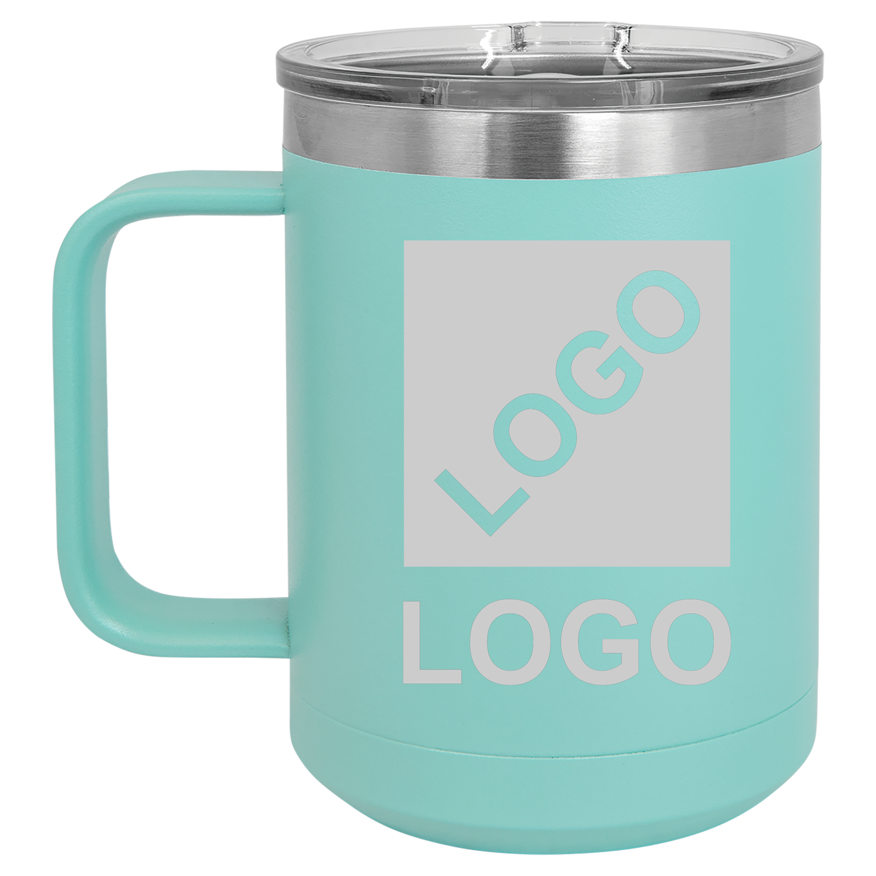 Teal 15 oz custom laser-engraved insulated car show mug