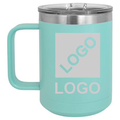 Teal 15 oz custom laser-engraved insulated car show mug