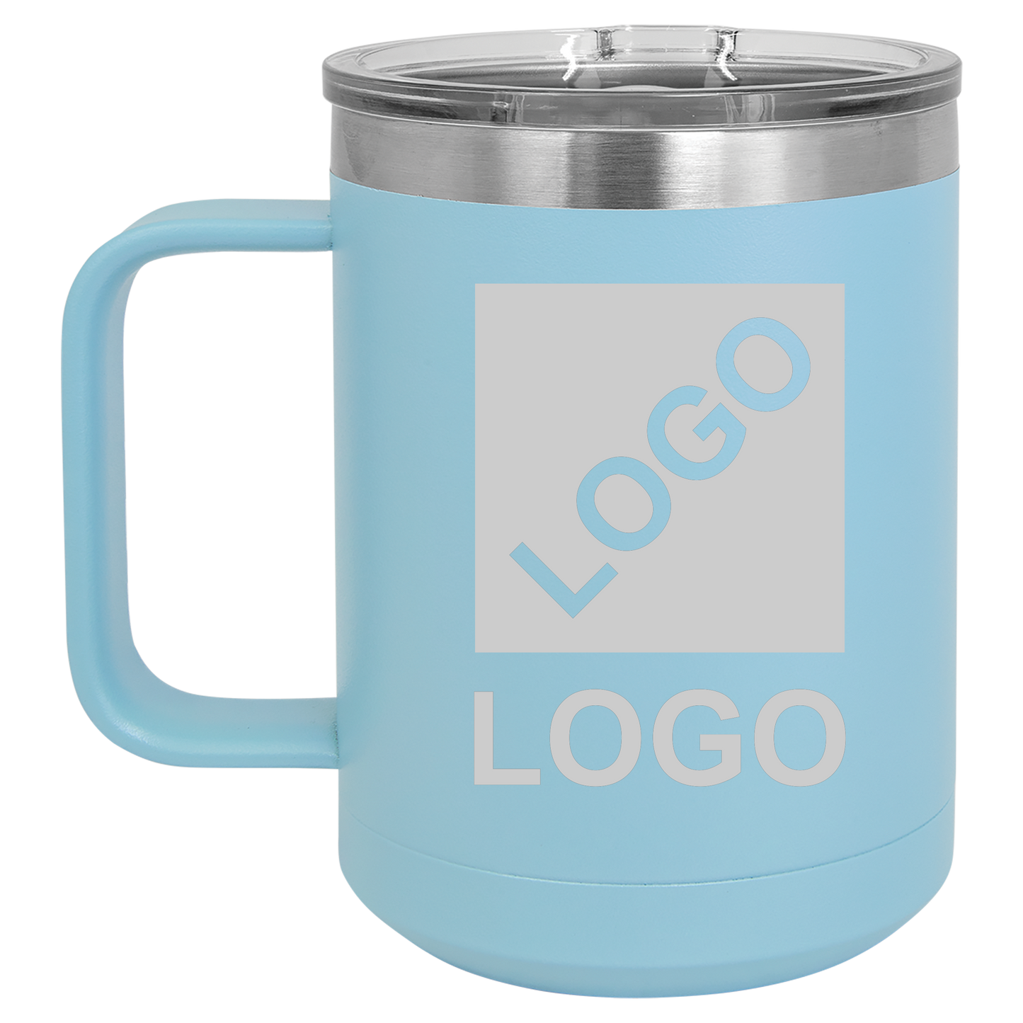 Light Blue 15 oz custom laser-engraved insulated car show mug