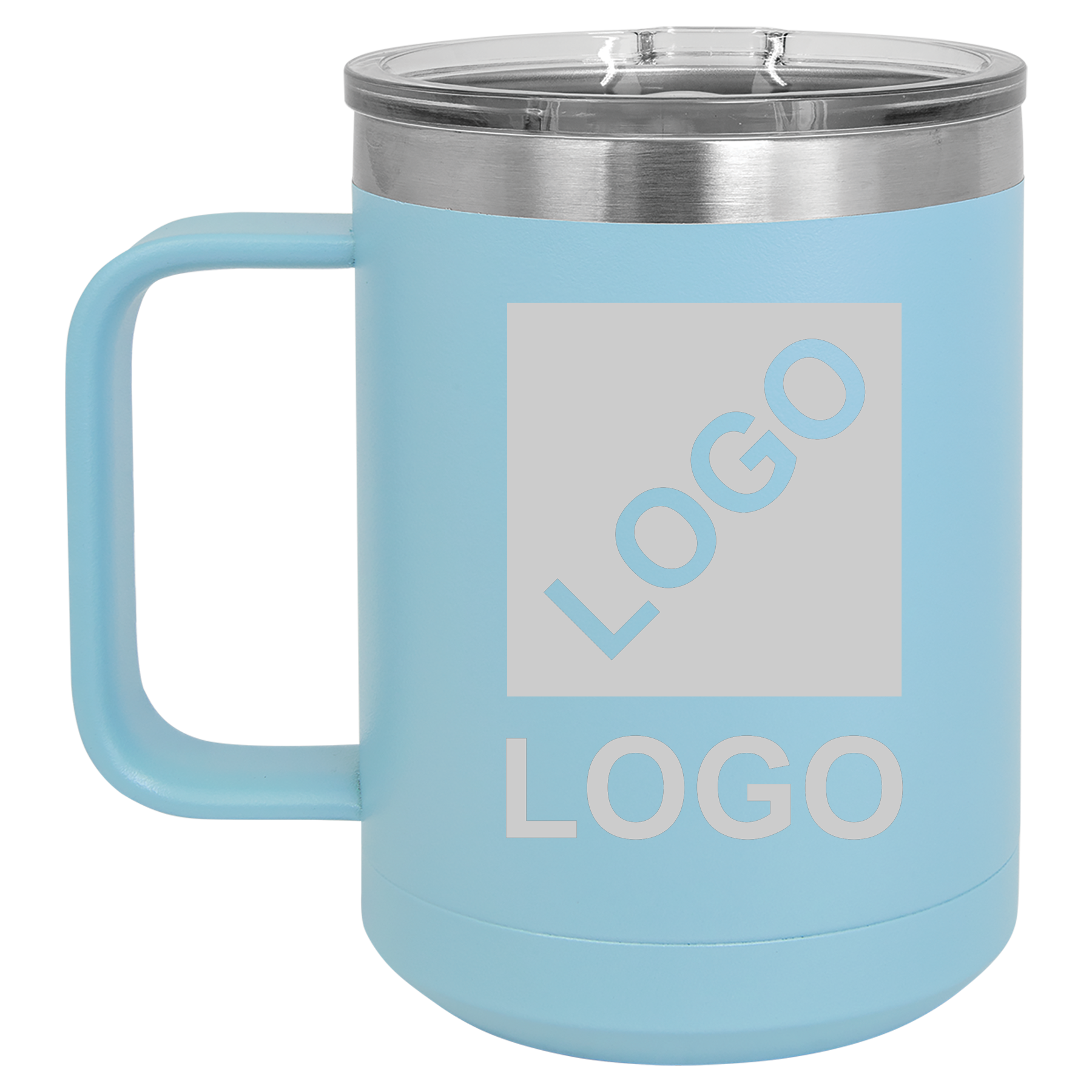 Light Blue 15 oz custom laser-engraved insulated car show mug
