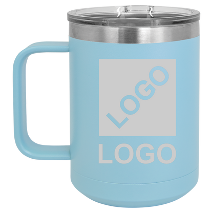 Light Blue 15 oz custom laser-engraved insulated car show mug