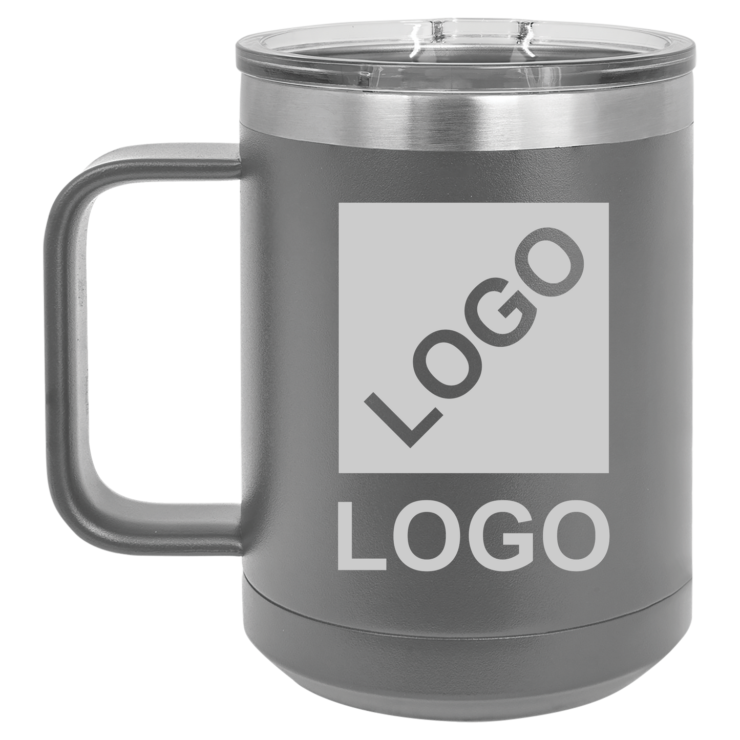 Dark Gray 15 oz custom laser-engraved insulated car show mug