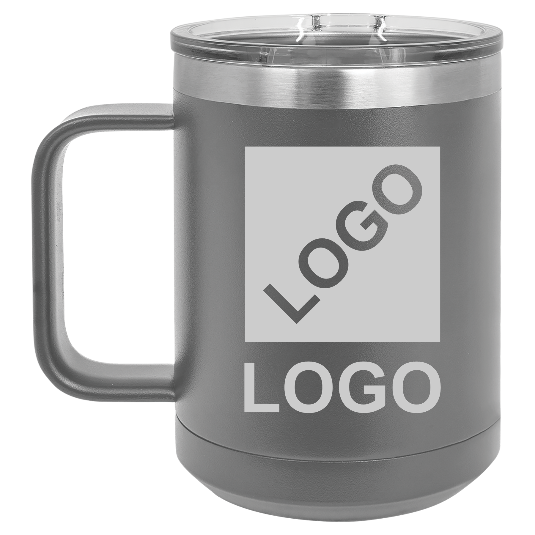 Dark Gray 15 oz custom laser-engraved insulated car show mug