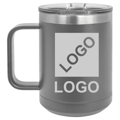 Dark Gray 15 oz custom laser-engraved insulated car show mug
