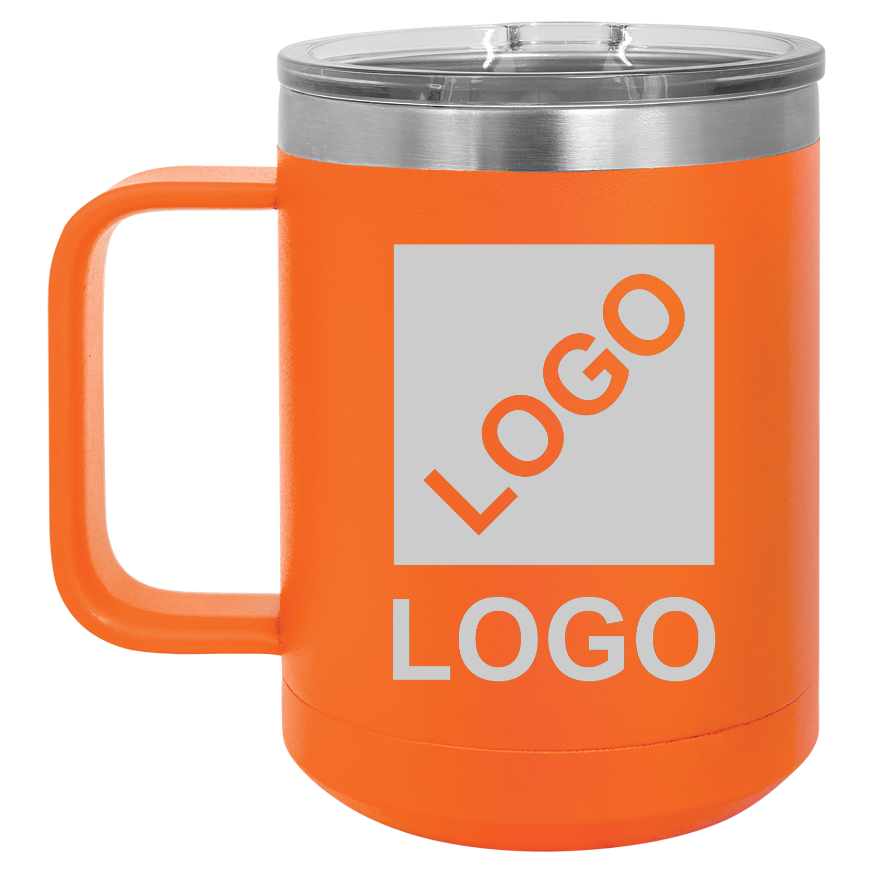 Orange 15 oz custom laser-engraved insulated car show mug