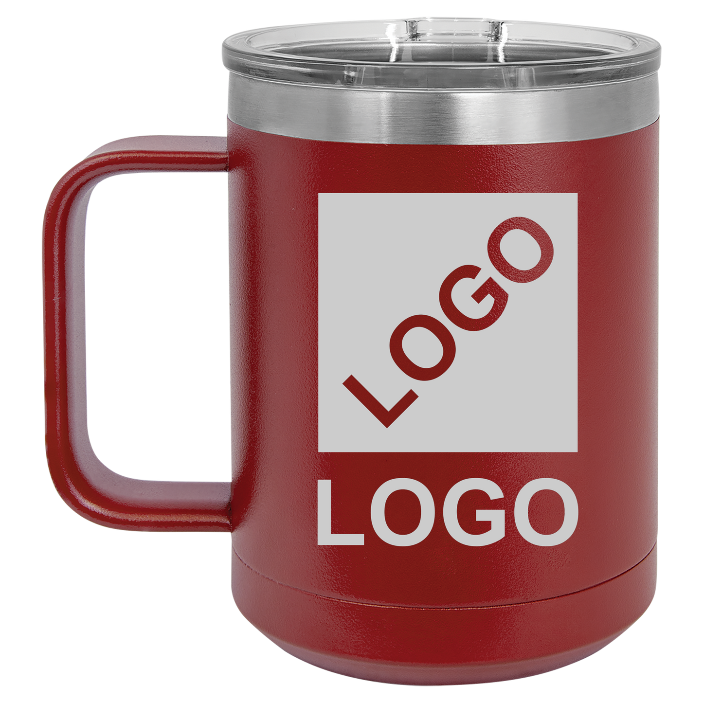 Maroon 15 oz custom laser-engraved insulated car show mug