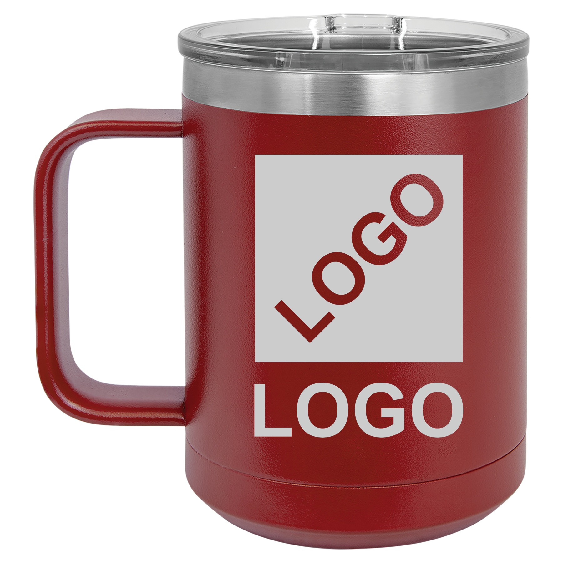 Maroon 15 oz custom laser-engraved insulated car show mug