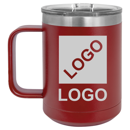 Maroon 15 oz custom laser-engraved insulated car show mug