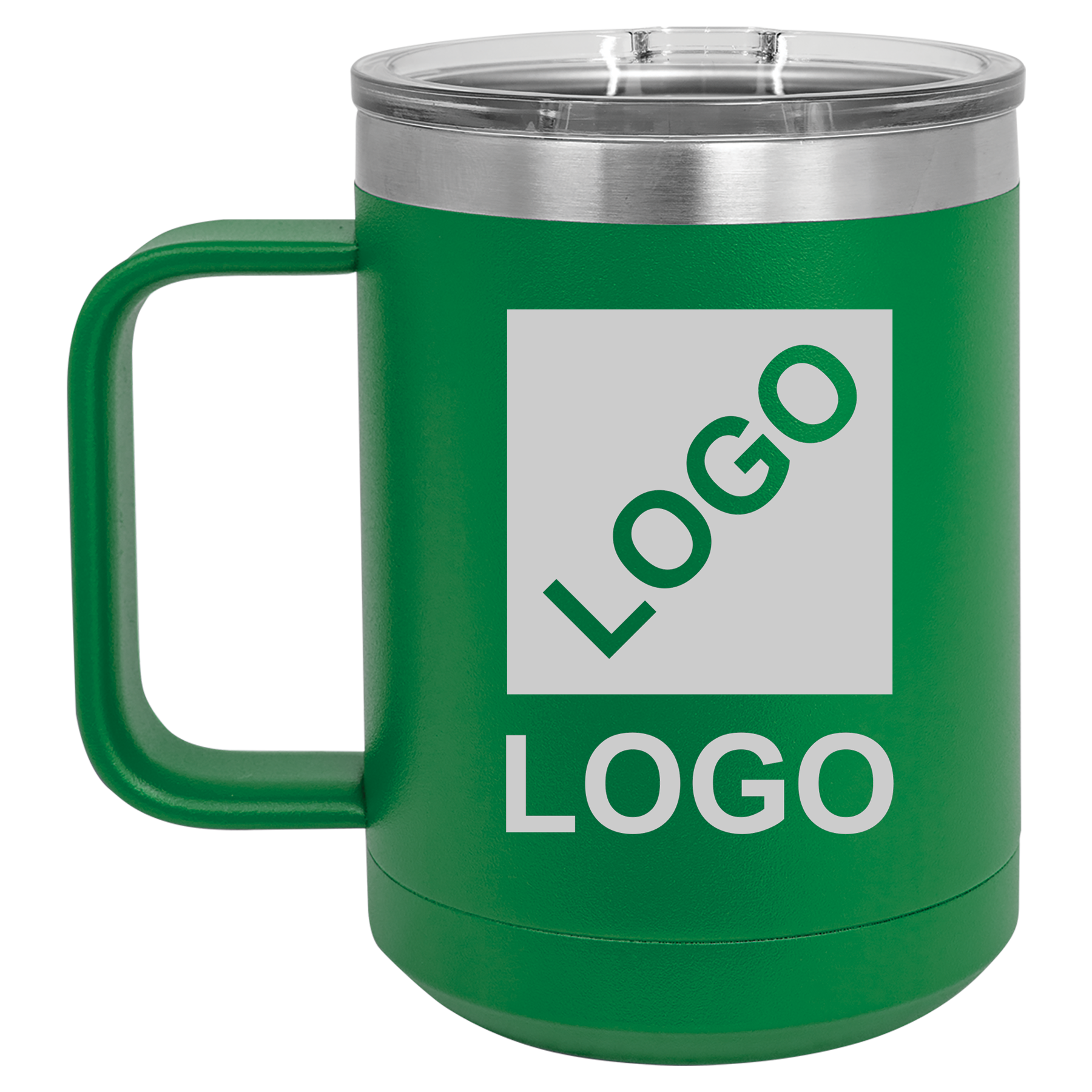 Green 15 oz custom laser-engraved insulated car show mug