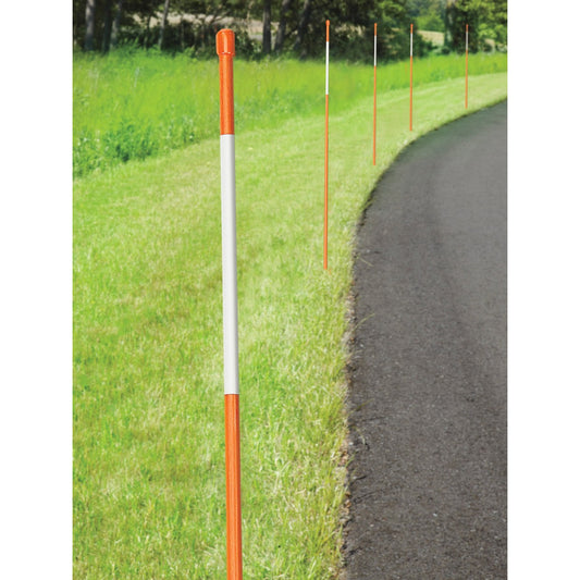 Orange 48-inch reflective fiberglass driveway markers with wide white reflective bands