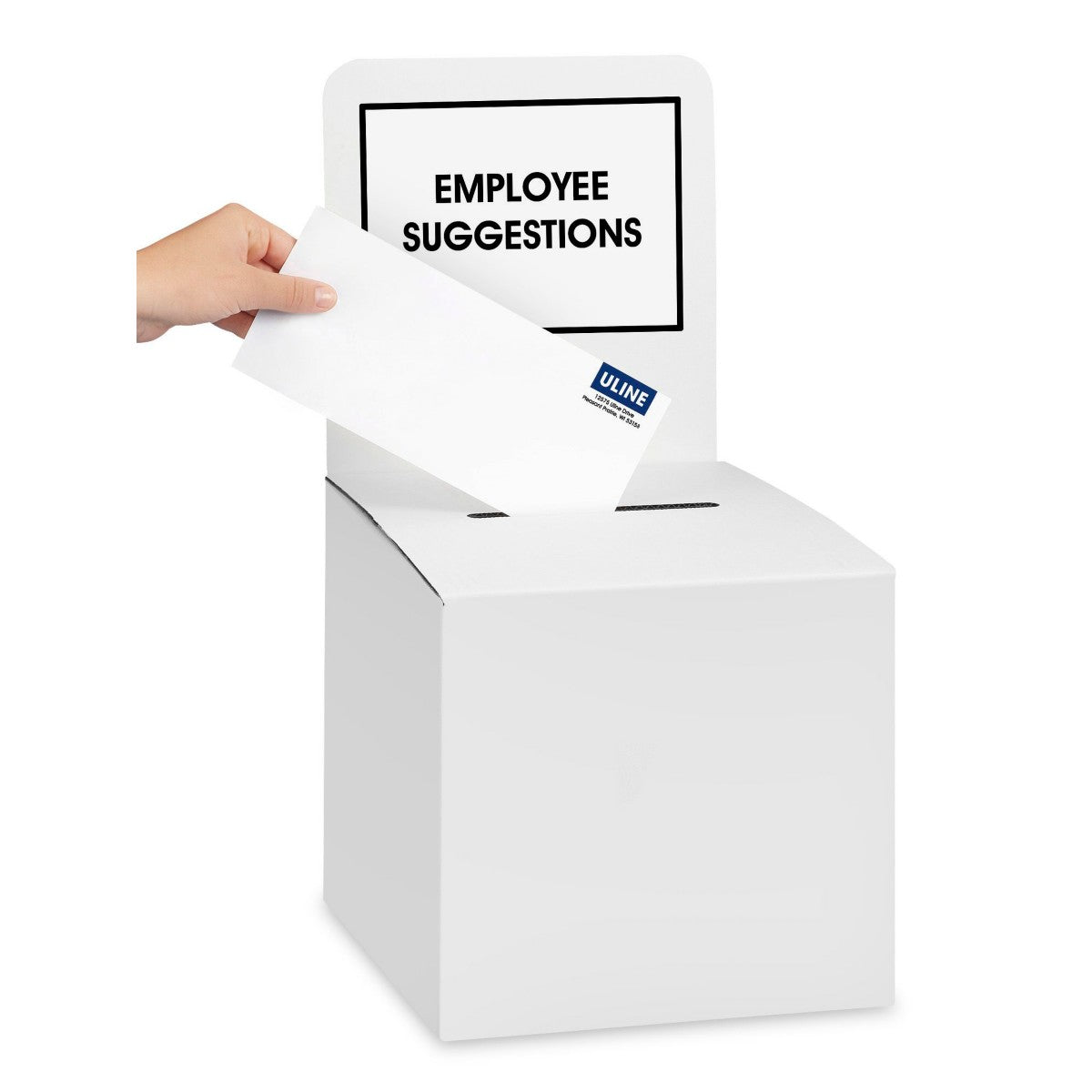 White 10 x 10 x 10 inch corrugated raffle ballot box with plain header