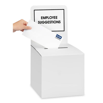 White 10 x 10 x 10 inch corrugated raffle ballot box with plain header
