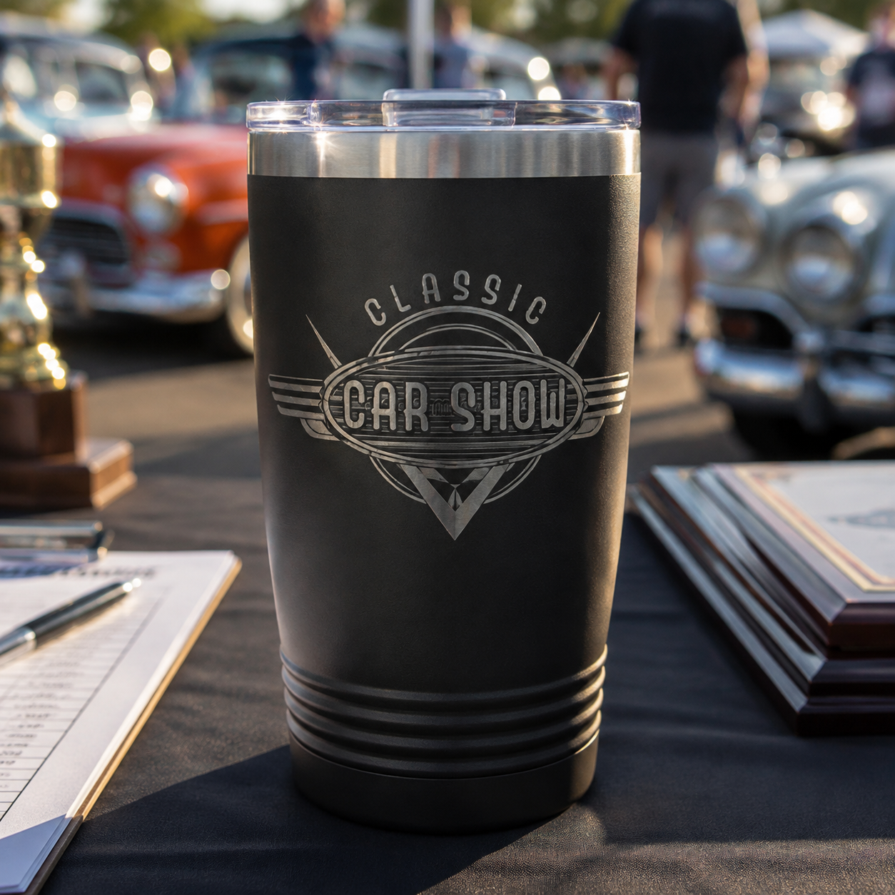 Custom Laser-Engraved Car Show Tumblers – 20 oz