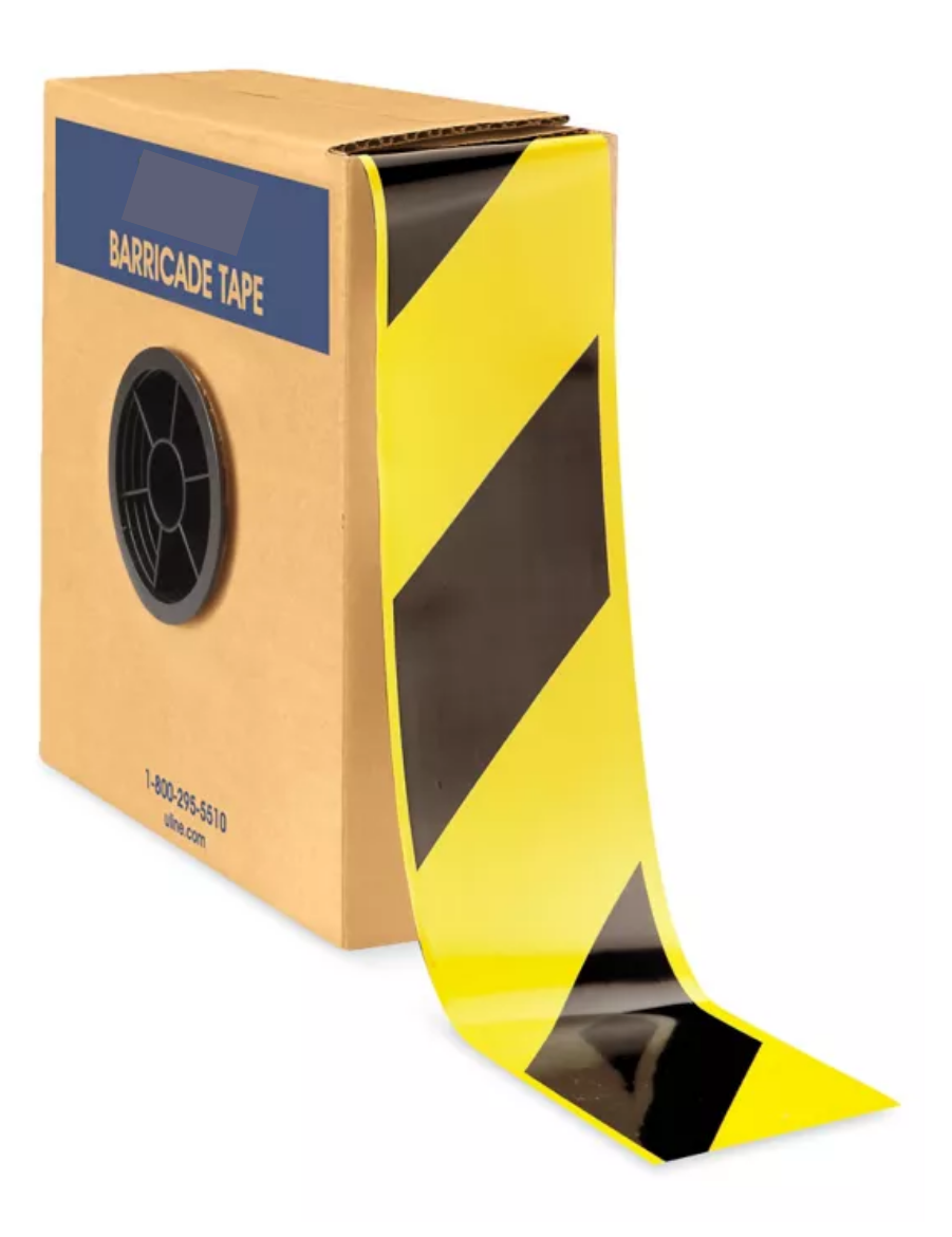 Striped Barricade Tape - 3" x 1,000', Black/Yellow