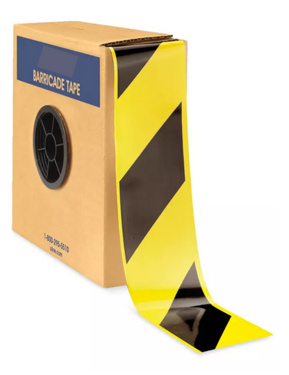 Striped Barricade Tape - 3" x 1,000', Black/Yellow