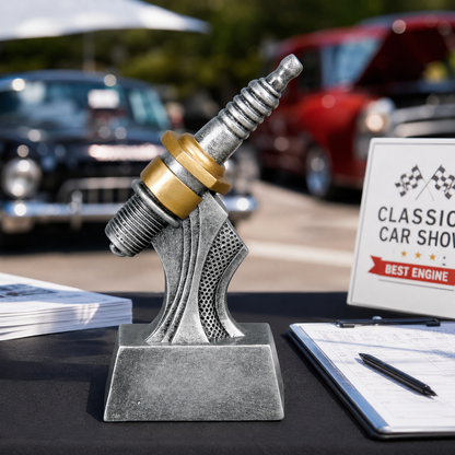 6" Spark Plug Car Show Award – Personalized Resin Trophy