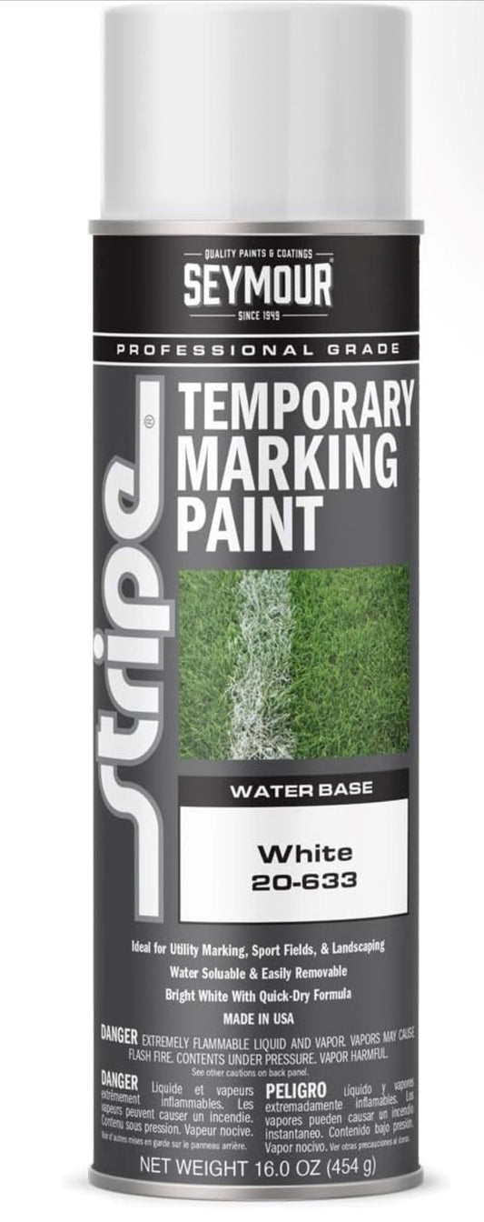 Seymour 20-633 Stripe Temporary Inverted Tip Marker, White | Washable marking paint for fields, lawns, and job site layout; marks about 400 linear feet, rinses away with rain or hose.